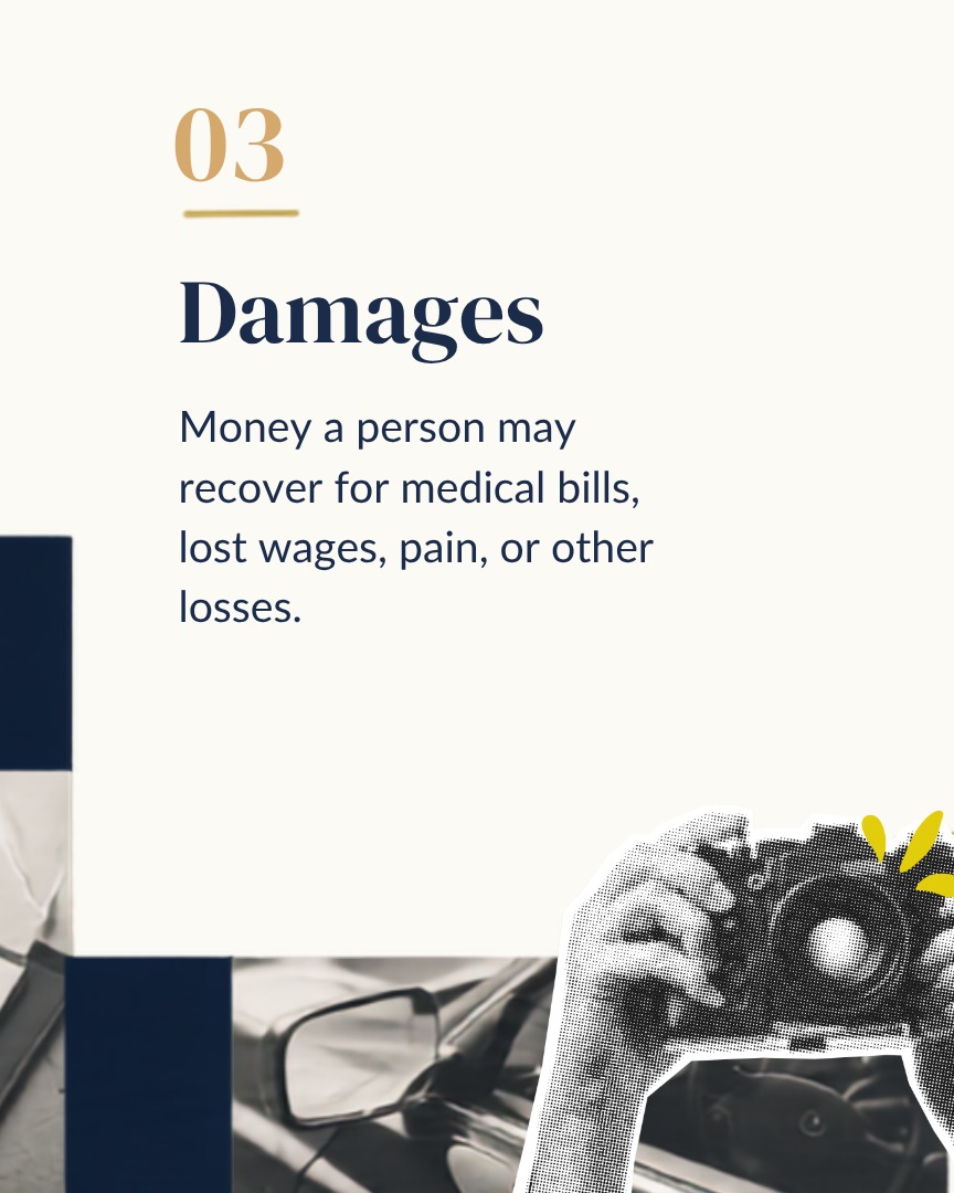 Damages — Money a person may recover for medical bills, lost wages, pain, or other losses